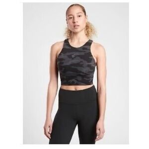 ATHLETA Conscious Crop Sports Bra Black Grey Camo Size Medium